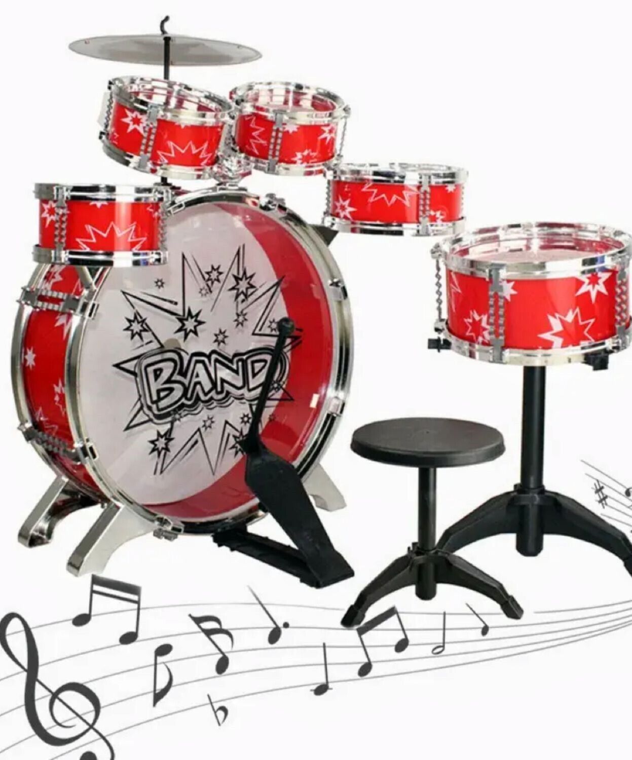 Gominimo Kids 6pcs Drum Set with Drummer Seat (Red) GO-KDS-100-BHP