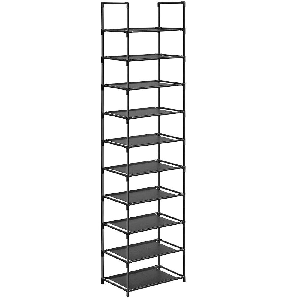 SONGMICS 10 Tier Metal Shoe Rack Non-Woven Fabric Shelves Black