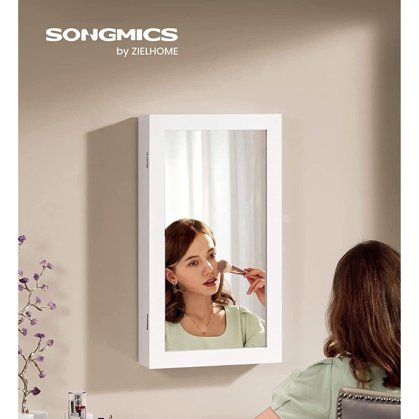 Songmics Lockable 2-in-1 Jewelry Cabinet Armoire with Mirror White