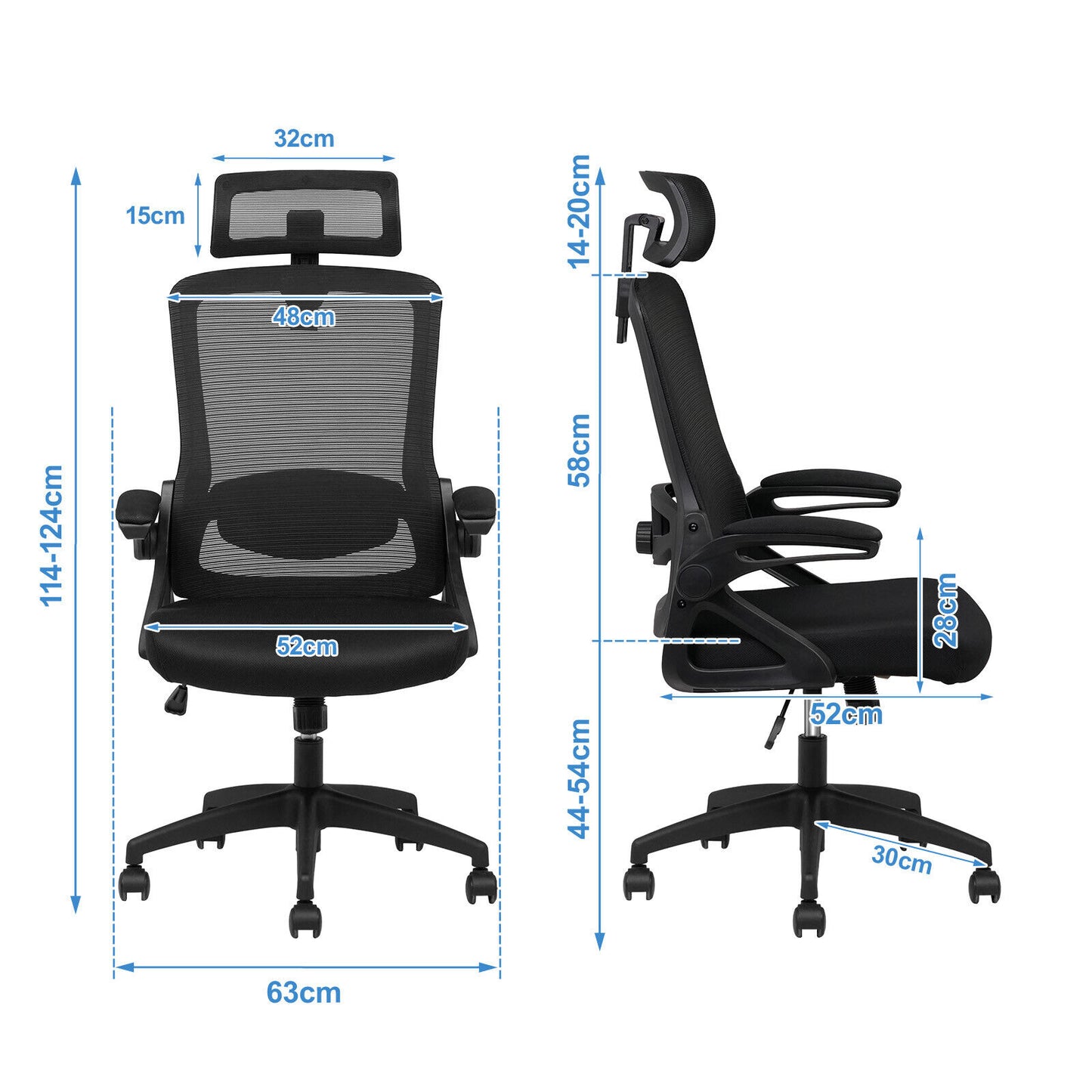 Ergonomic Office Desk Chairs Adjustable Seat Height 2D headrest for Work Gaming