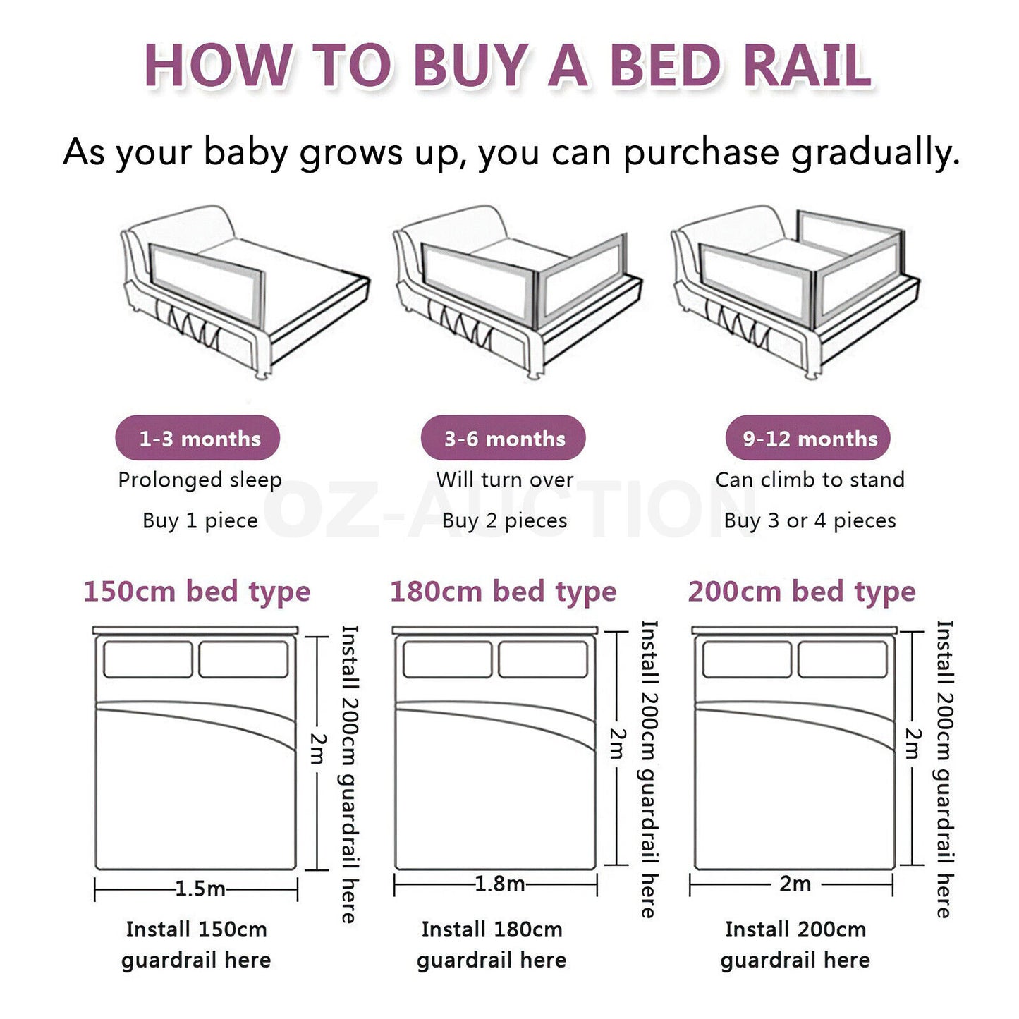 Bed Rail Bedrail Kids Side Safety Guard Toddler Child Cot Fence Barrier Queen