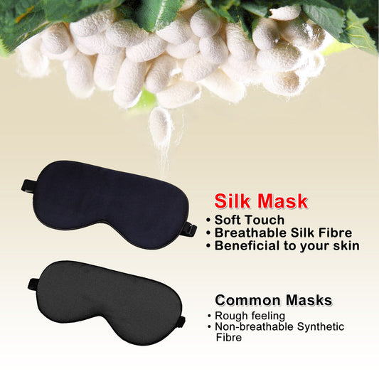 100% Pure Silk Sleeping Sleep Soft Eye Mask Blindfold Lights Out Travel Relax
