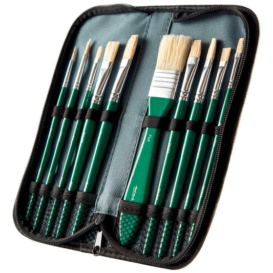 11pc Oil Paint Brush Set Zip Case Wallet Travel Mont Marte Signature Oil Brush