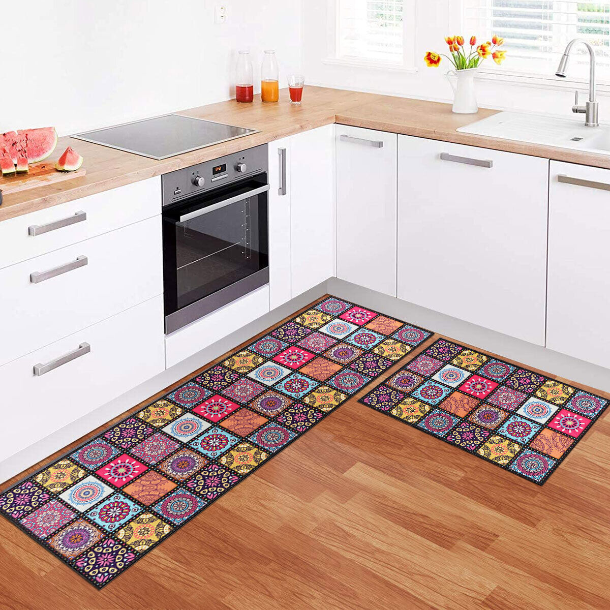 YEERSWAG 2PC Non-Slip Mat Kitchen Floor Mat Rug Area Carpet Rugs Door