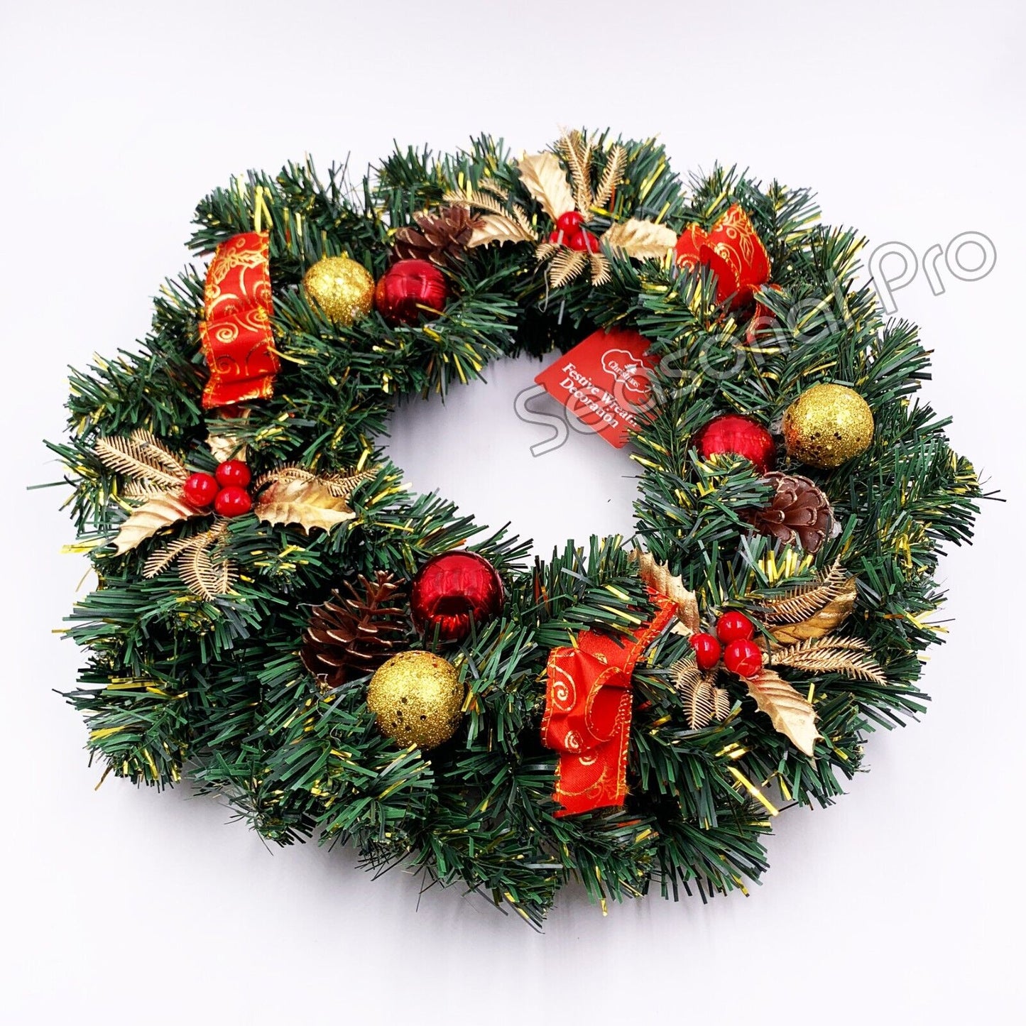 40cm Christmas Front Door Wreath Xmas Ornament Wall Hanging Garland Party Decor