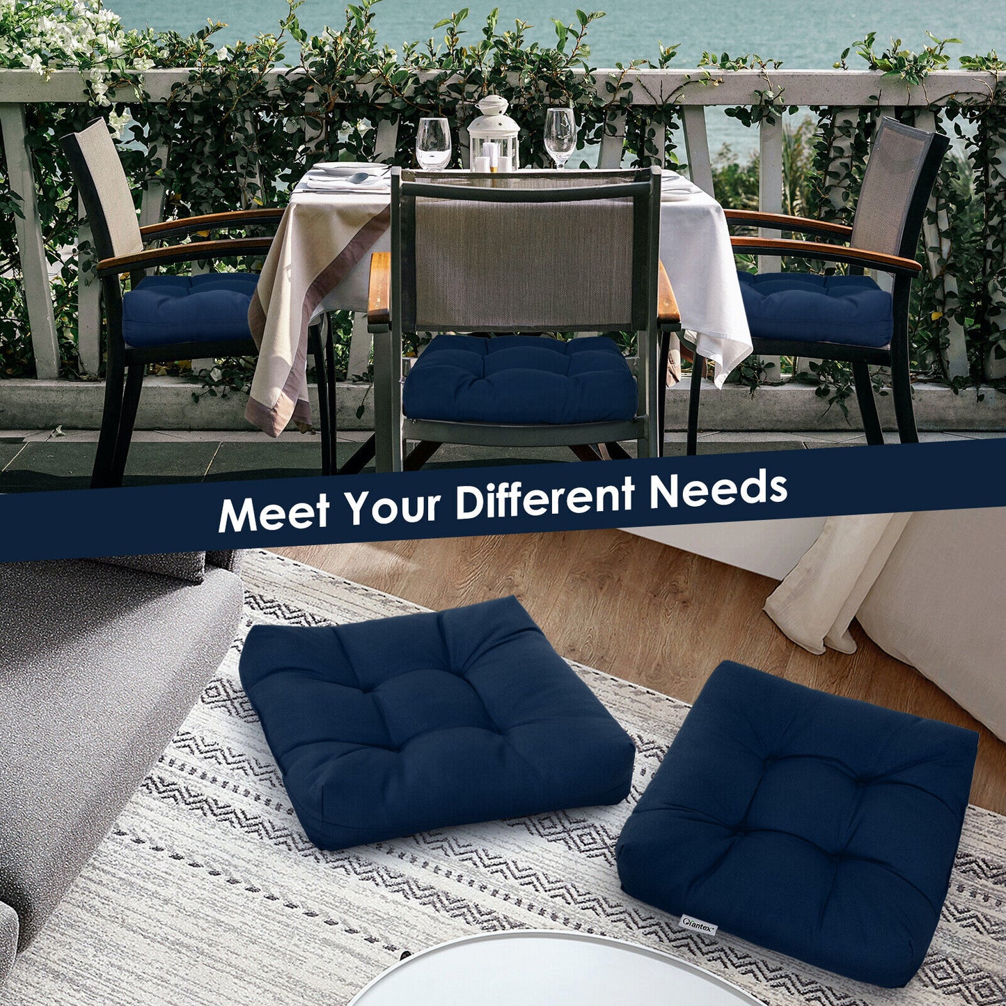 Giantex 2PCS 53 x 53 CM Patio Chair Seat Cushion Pads Indoor/Outdoor Navy