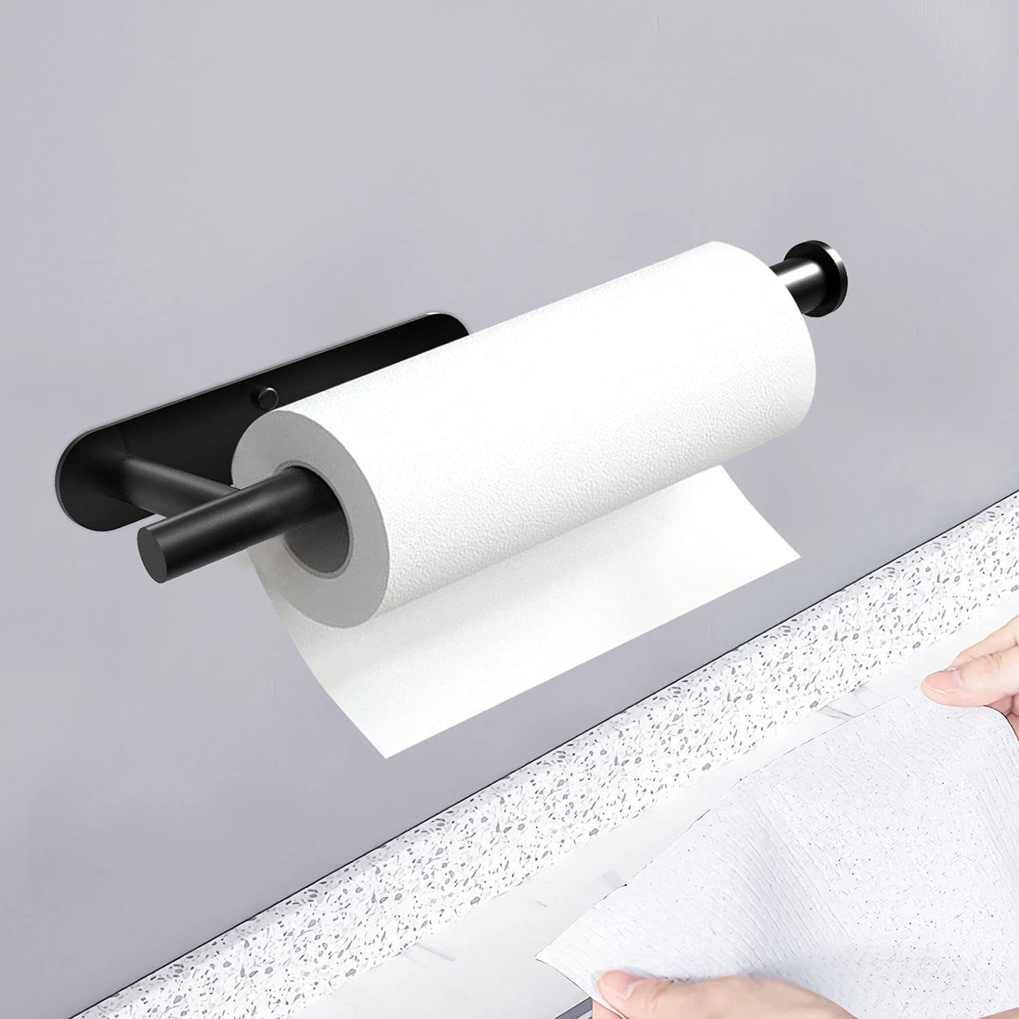 Gominimo Self-Adhesive or Drilling Paper Towel Holder Wall Mounted Black