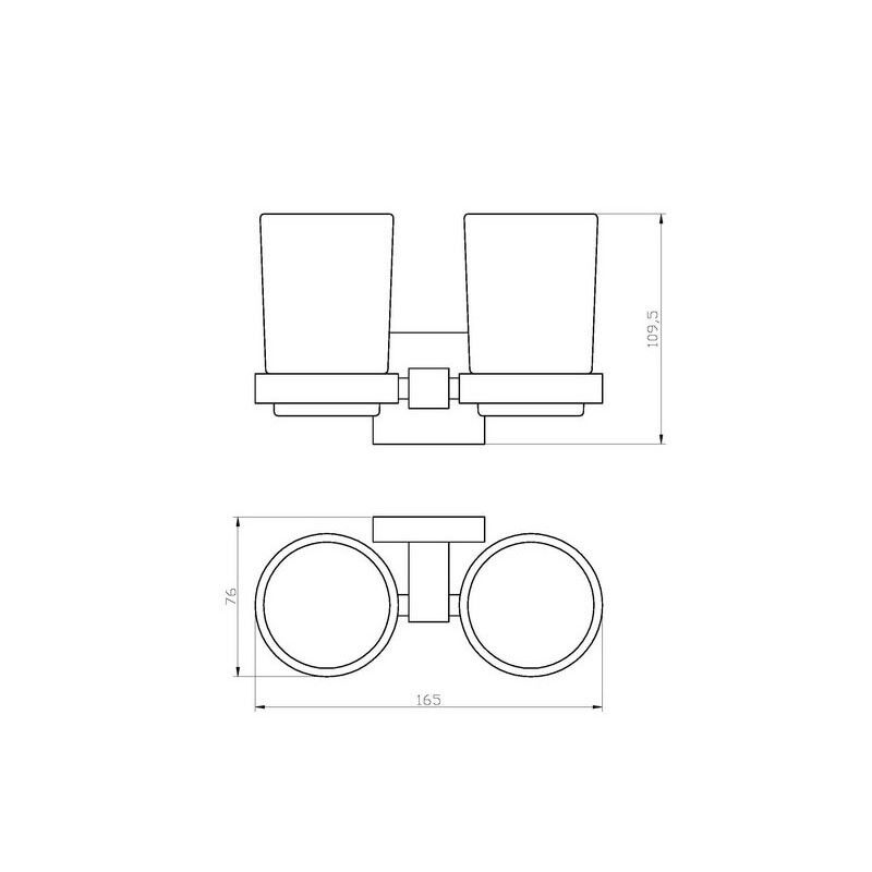 Bathroom Square Double Glass Tumbler Cup Holder Wall Mounted Brass Chrome