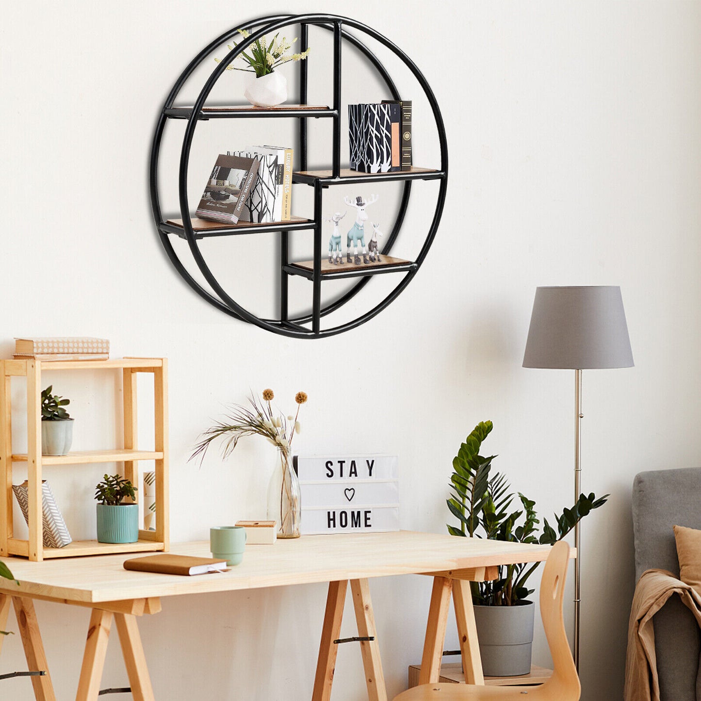 Hanging Storage Shelf Round Circular Wall-Mounted 4-Tier Room Decoration