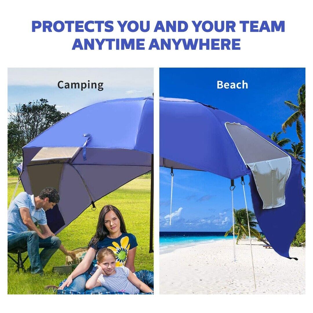 Premium Multifunctional Umbrella Beach, Blue With Carry Bag, Air Vent & Side Pan