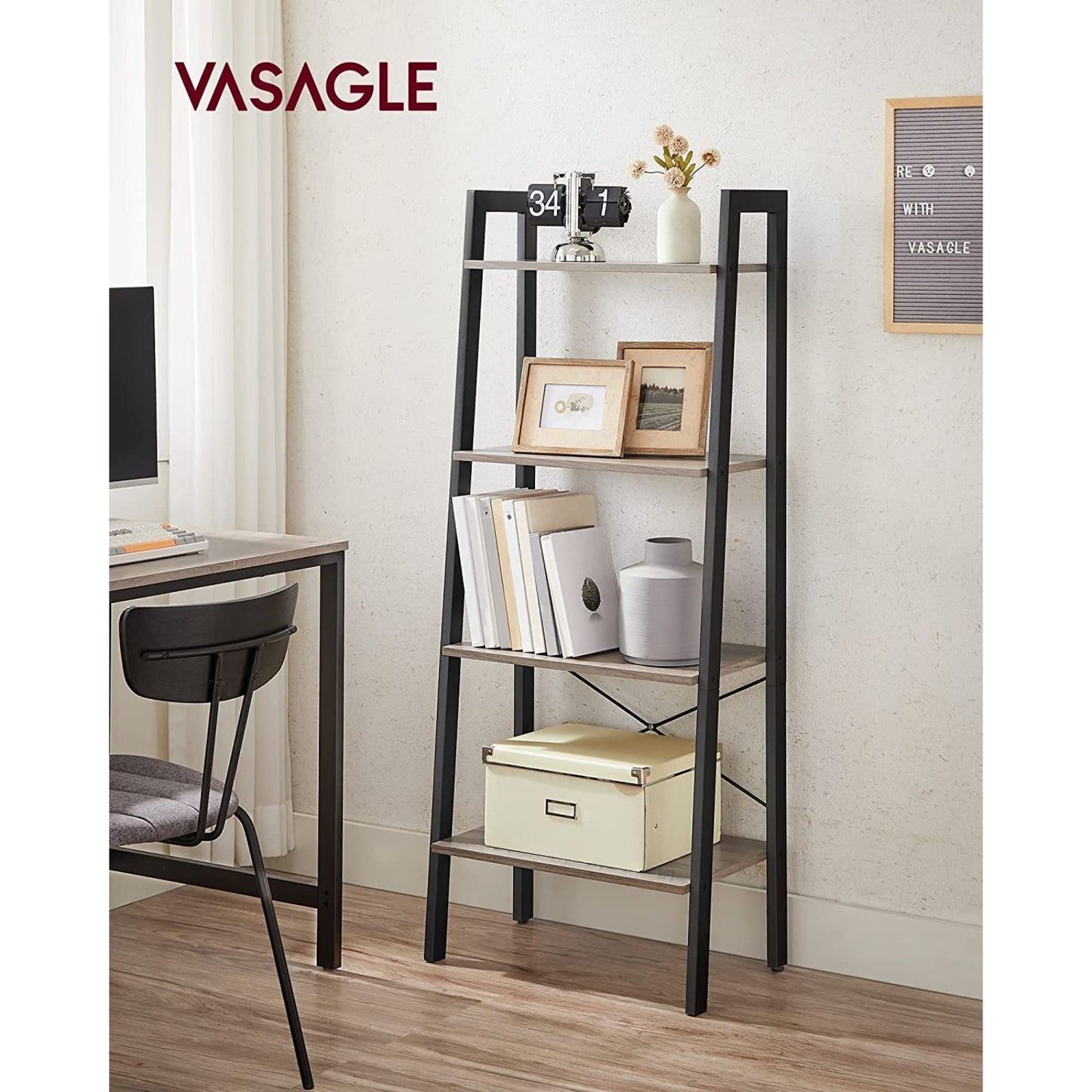 VASAGLE Ladder Shelf 4-Tier Greige and Black