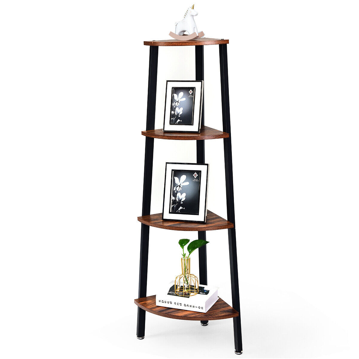 Giantex Corner Shelf 4-Tier Storage Display Rack Bookshelf Metal Frame