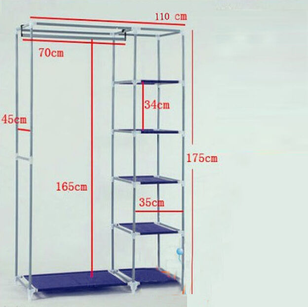 5 Shelves Easy to assemble Portable Wardrobe Large Space Storage Brown