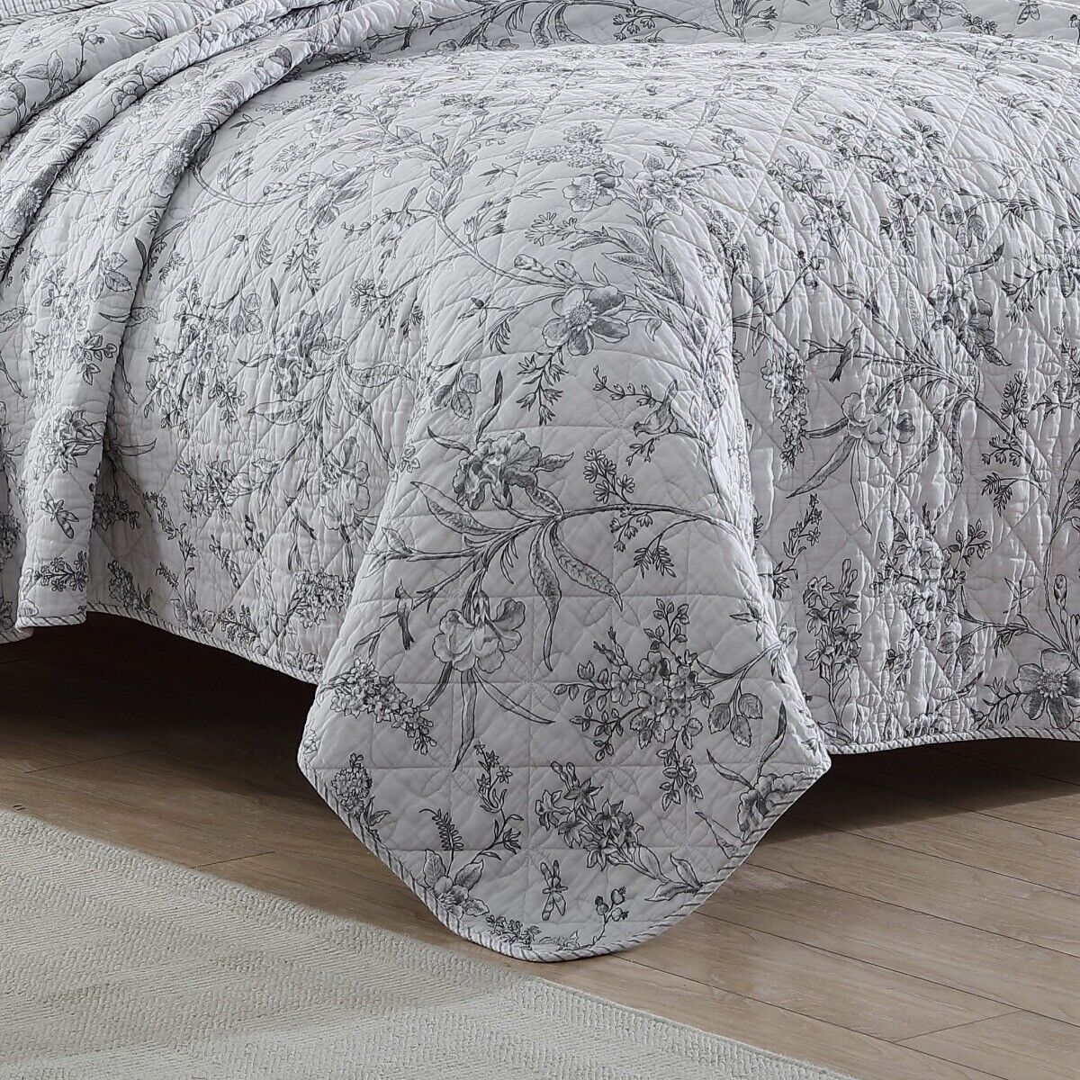 Laura Ashley Branch Toile Printed Coverlet Set - Grey