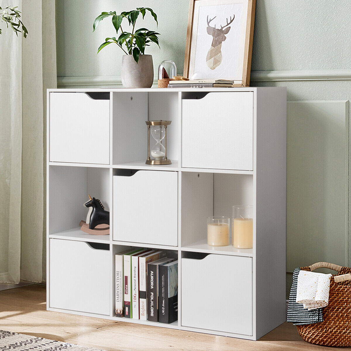 Giantex Bookcase 9-Cube Storage Cabinet Organiser Display Shelf Bookshelf White