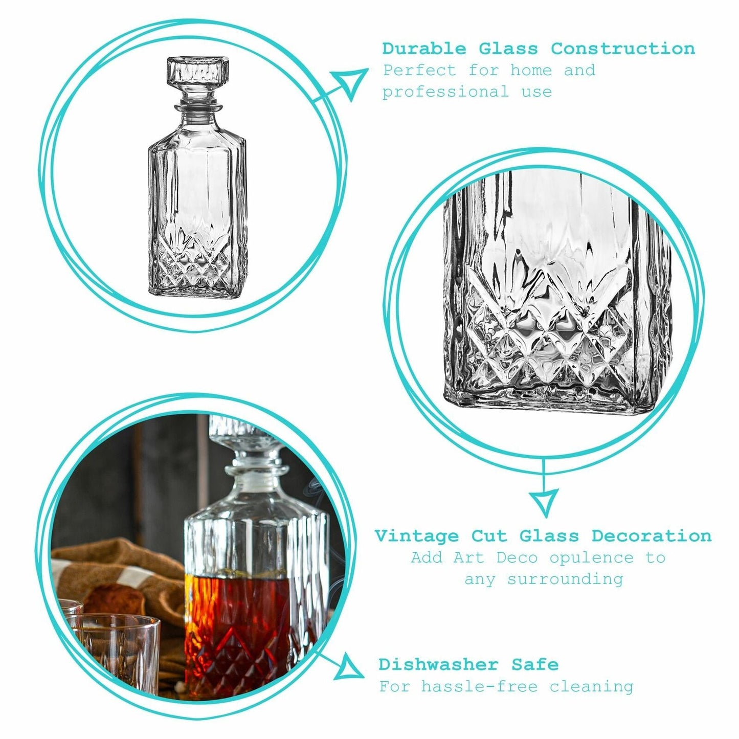 Prysm Whisky Decanter & Glasses Set Vintage Liqueur Spirit Holder 1 Litre