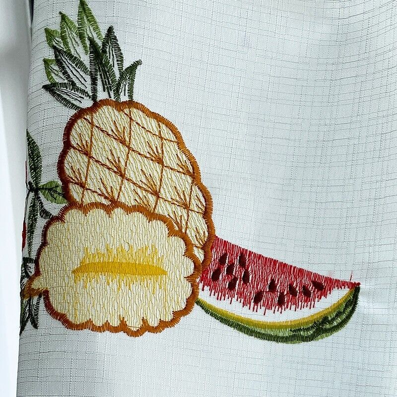 3 Piece Kitchen Cafe Curtain Fruit Print/Embroidered Kitchen Window Curtain Set