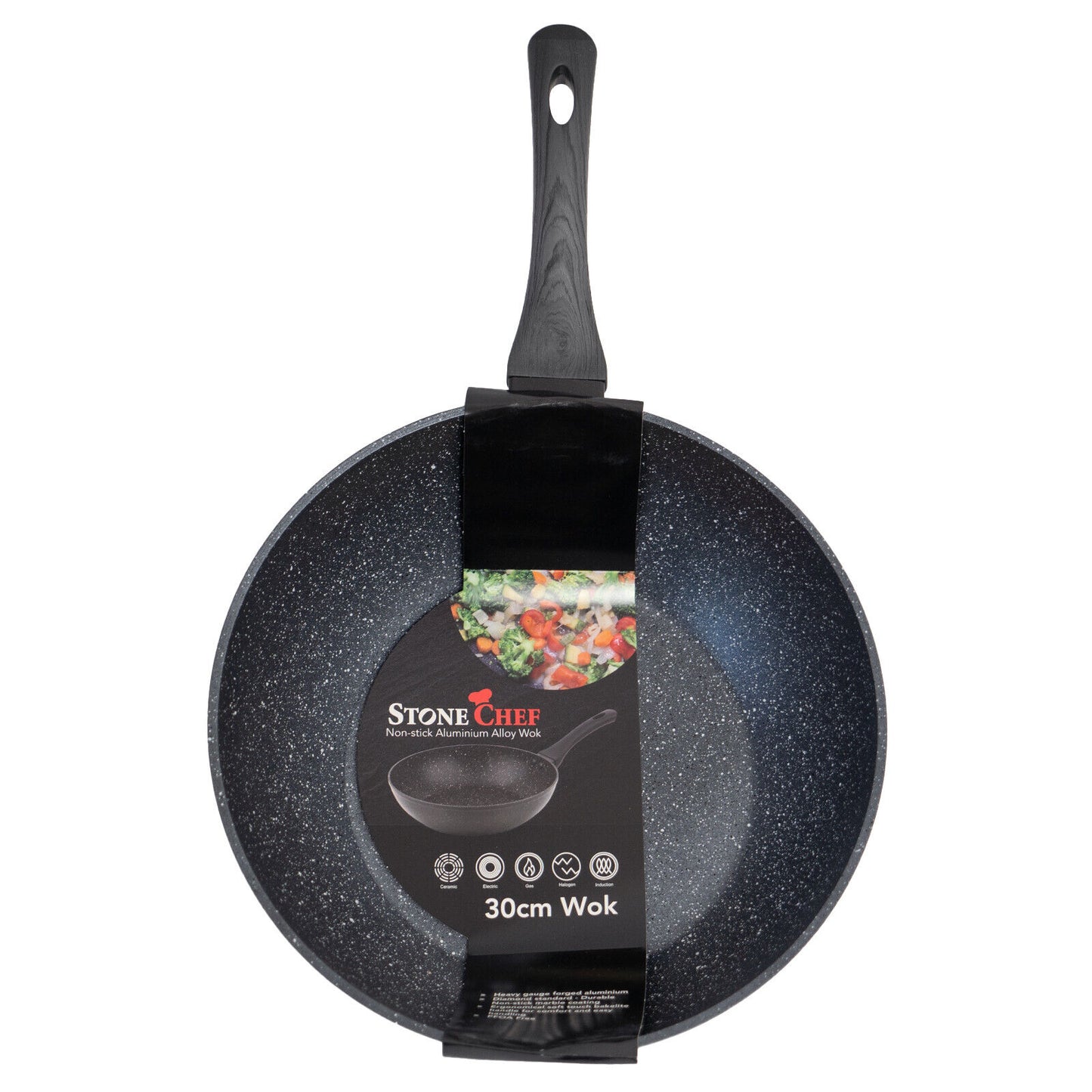 Stone Chef Forged Wok Non Stick Cookware Kitchen Grey Handle