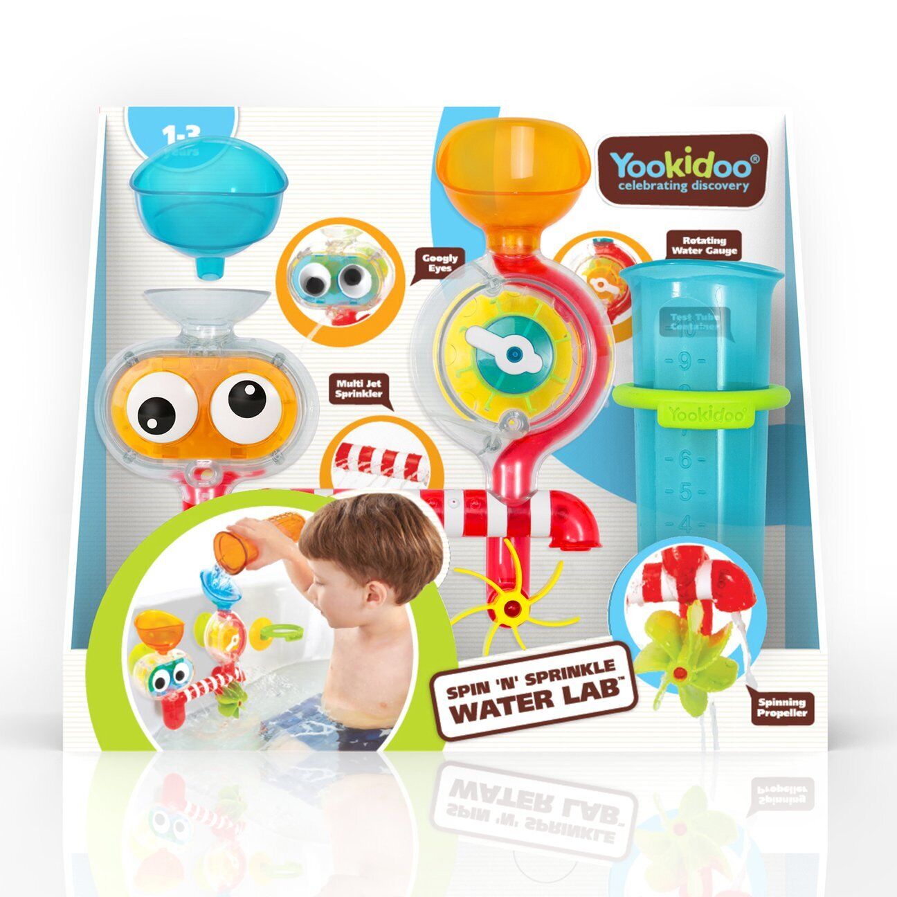 Yookidoo New Transparent Spin N Sprinkle Water Lab Kids baby Bath STEM Based Toy