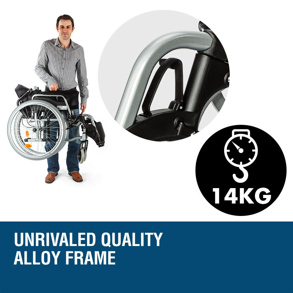 EQUIPMED 24 Folding Wheelchair Alloy with Brakes Folding