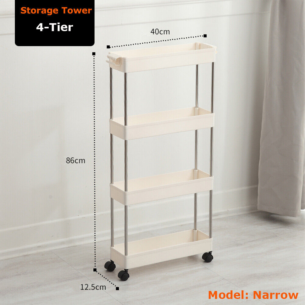 4Tier Narrow Storage Tower Shelf Cabinet Slim Rack Organiser Kitchen Bathroom