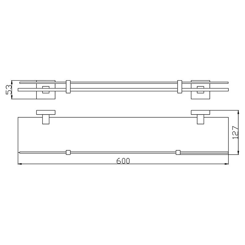 Bathroom Square Single Glass Shower Shelf 600mm Wall Mounted Brass Chrome