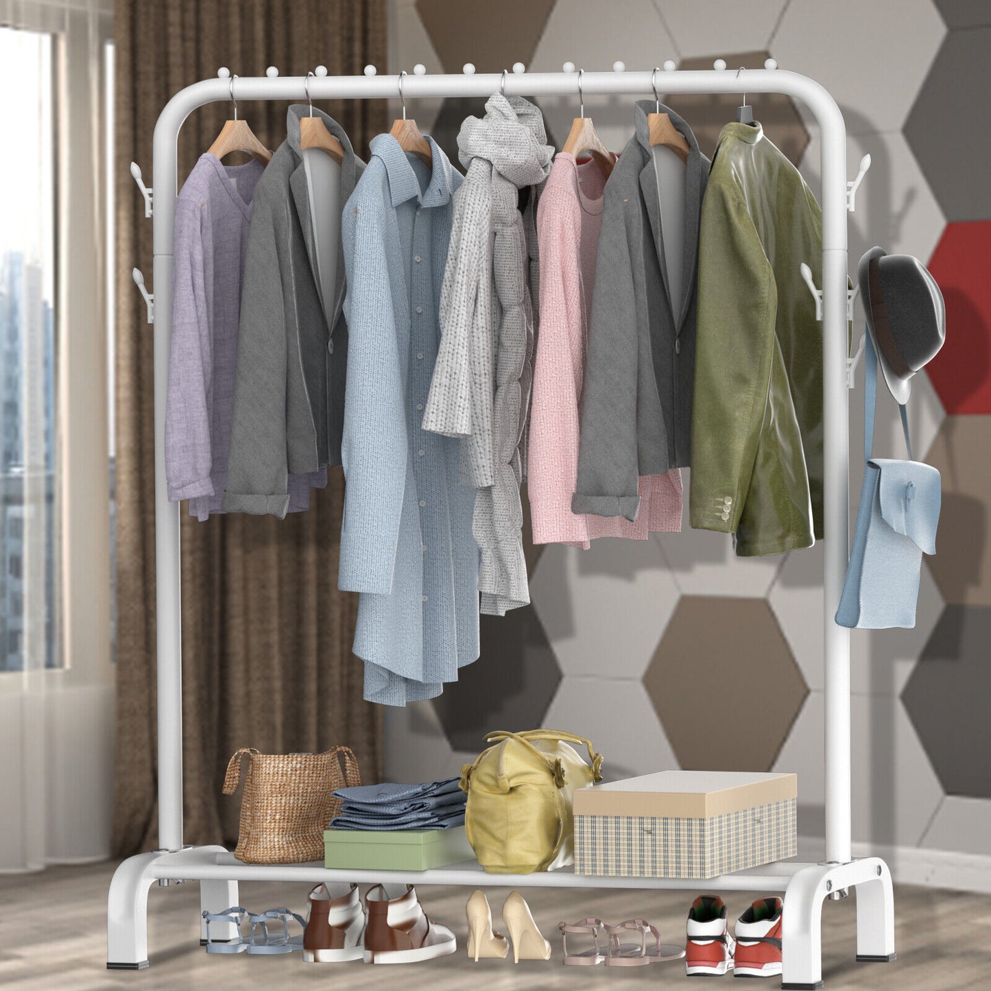 Heavy Duty Clothes Rail Rack Hanging Garment Display Shoe Storage Stand Shelf