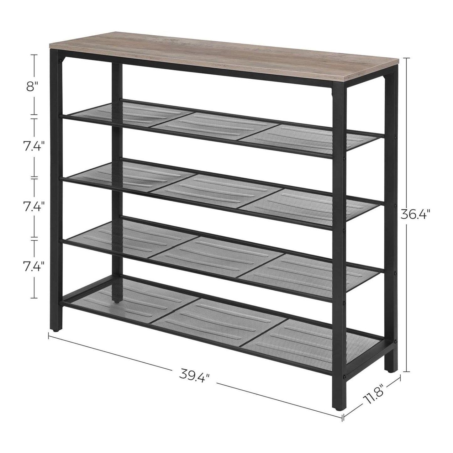 VASAGLE INDESTIC Shoe Rack Organizer with 4 Mesh Shelves Industrial Greige