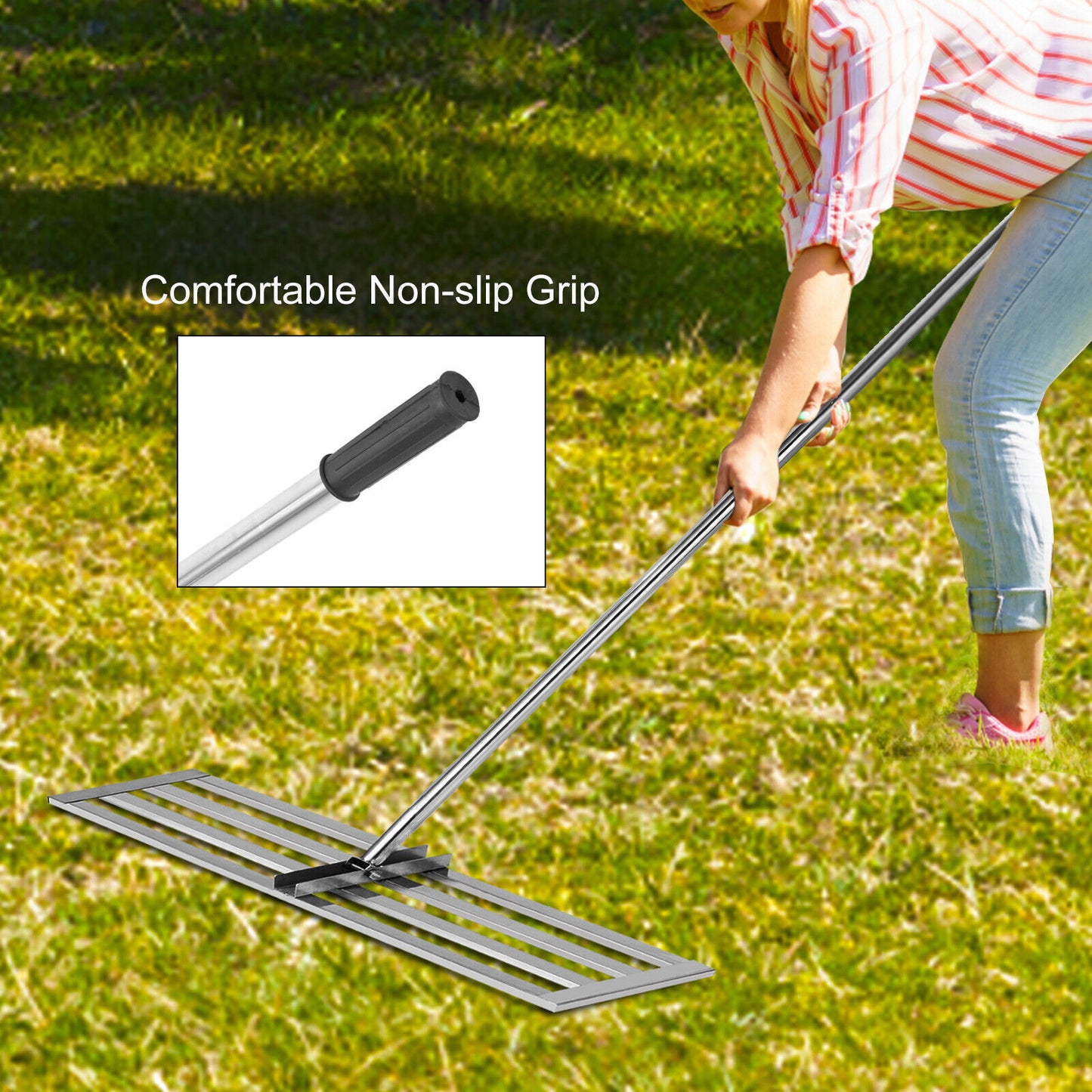 Lawn Level Rake Lawn Leveler Tool 30"x10" Stainless Steel 77" Soil Leveler