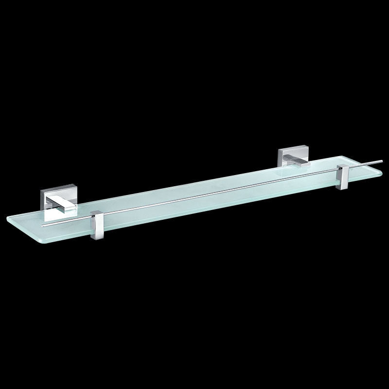 Bathroom Square Single Glass Shower Shelf 600mm Wall Mounted Brass Chrome