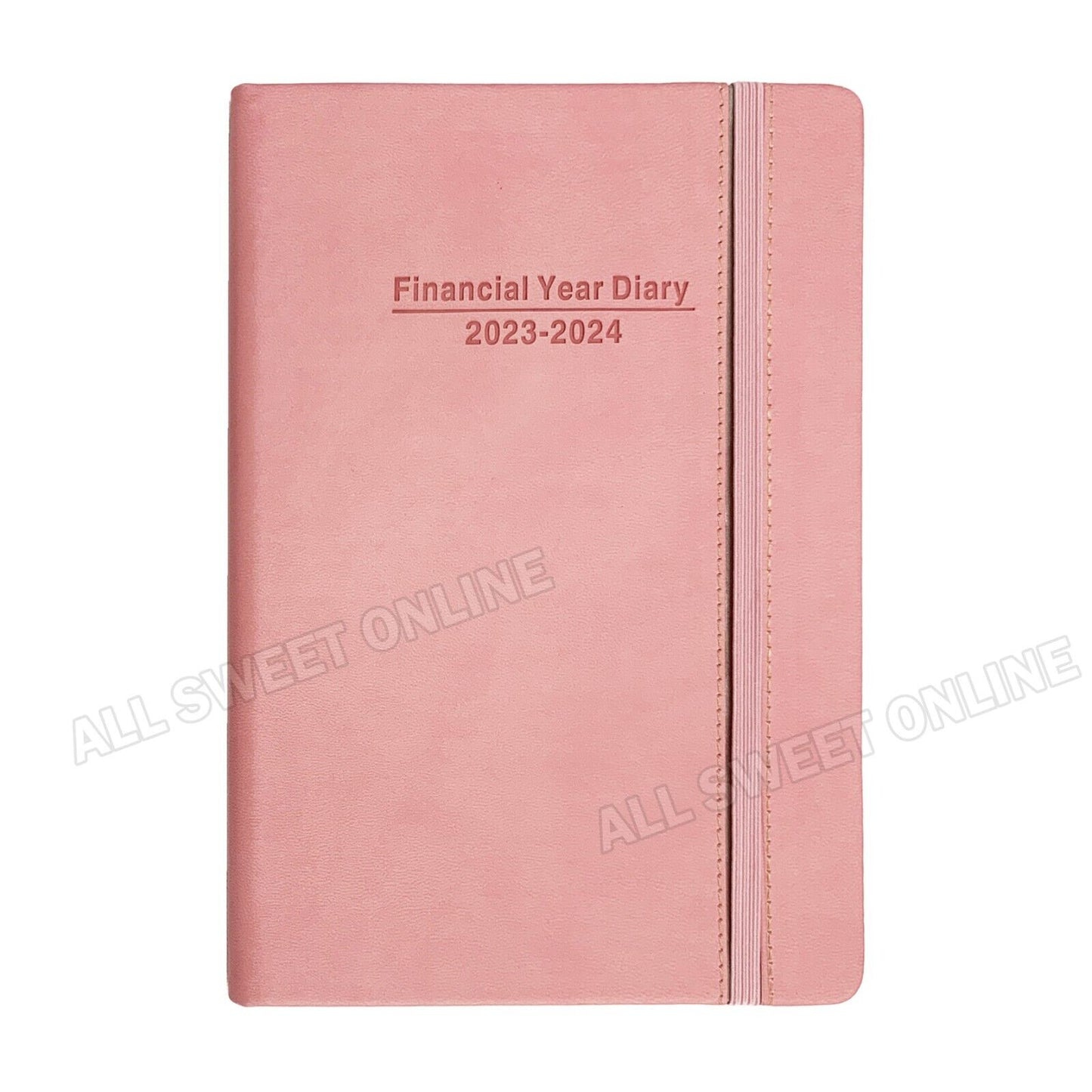 2023 2024 Financial Year Diary Pink Week To View A5 Hard Cover Elastic Band WTV