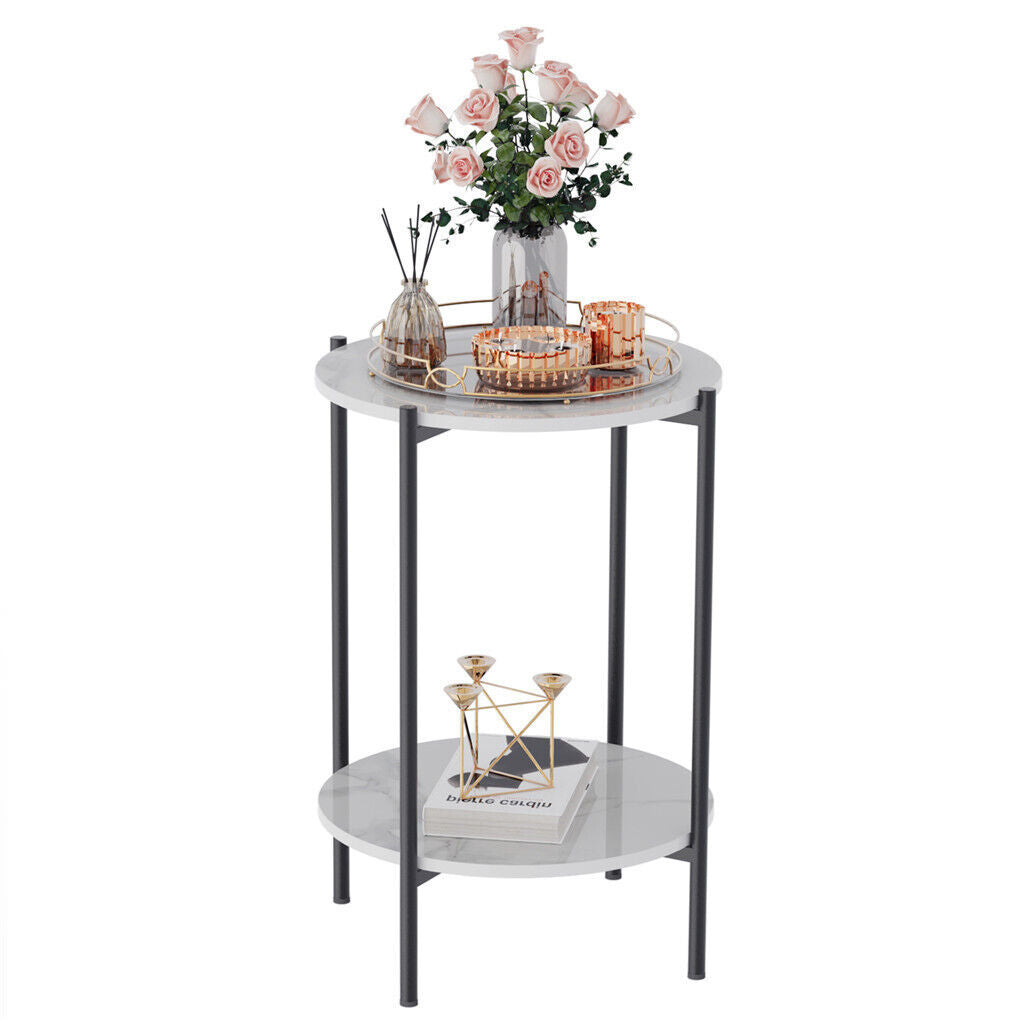 UNHO Tow-layer Round Side End Table Coffee Table with Solid Sintered Stone Top