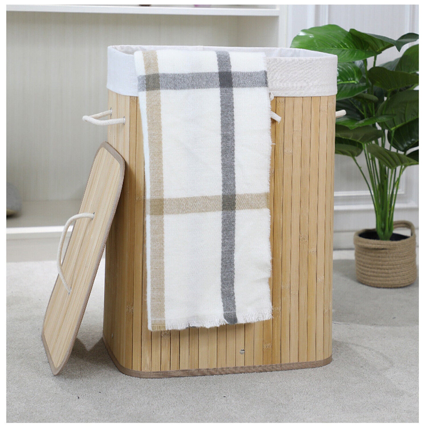 Bamboo Laundry Hamper Basket Wicker Clothes Storage Bag Sorter Bin With Lid