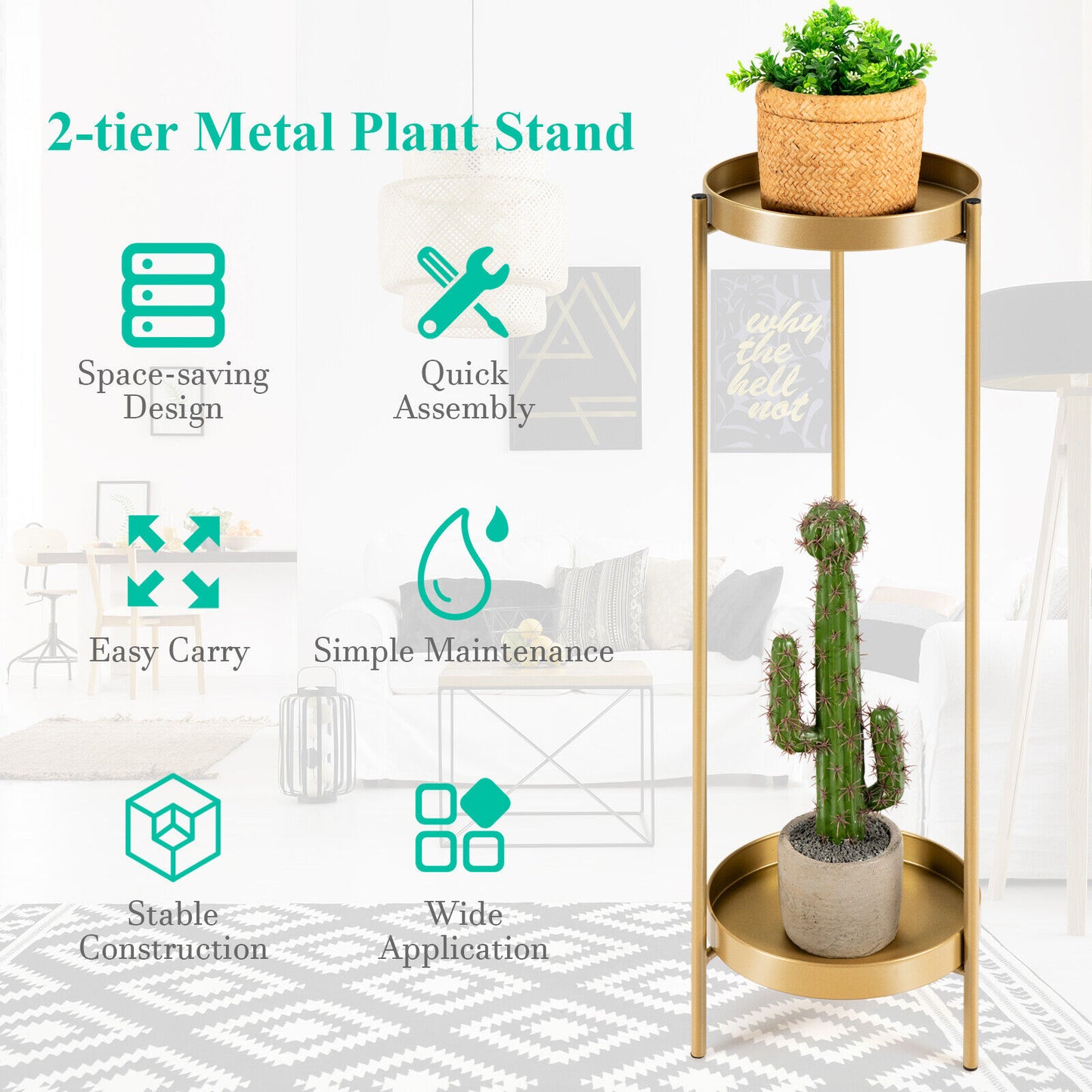 Giantex 2-Tier Metal Plant Stand Heavy Duty Flower Pot Base Easy Assembly