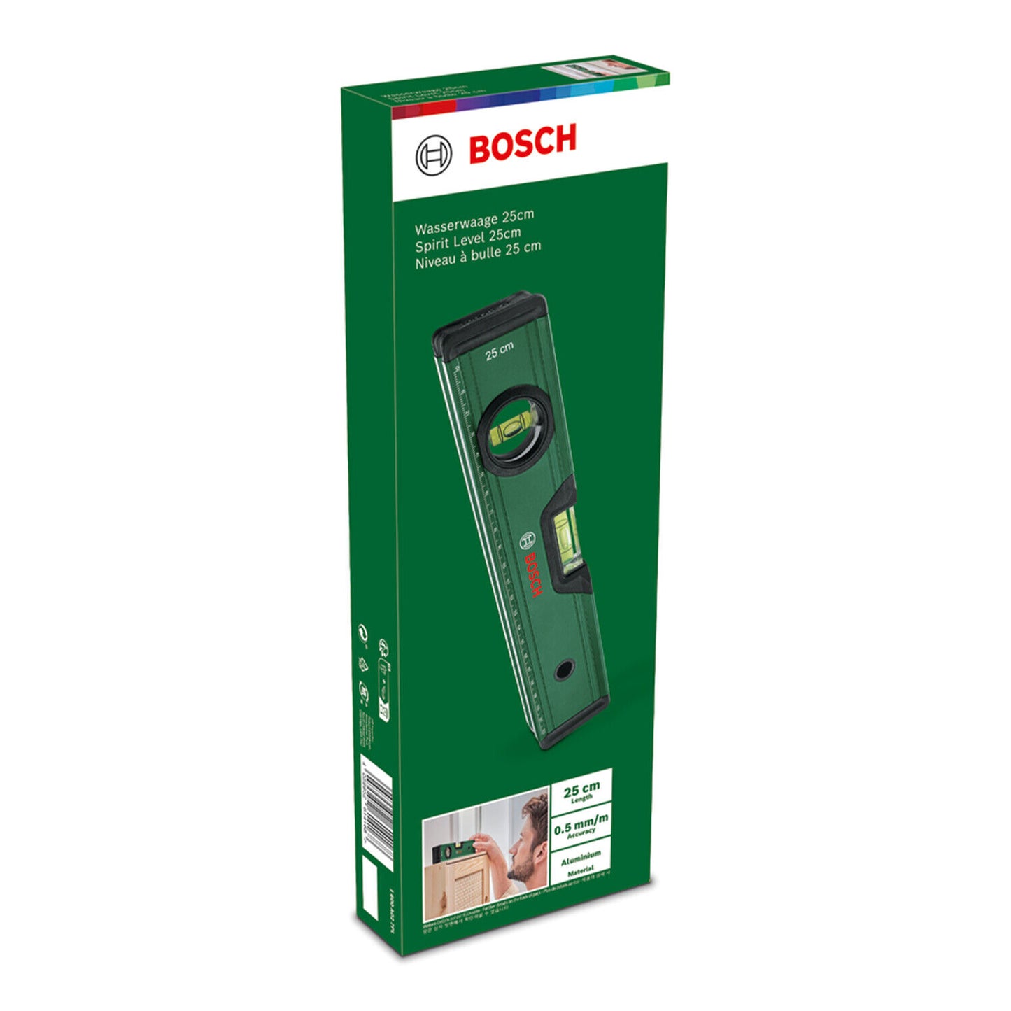 Bosch Spirit Level 25 cm, Precise Alignment, Softgrip Bumpers, V-Groove