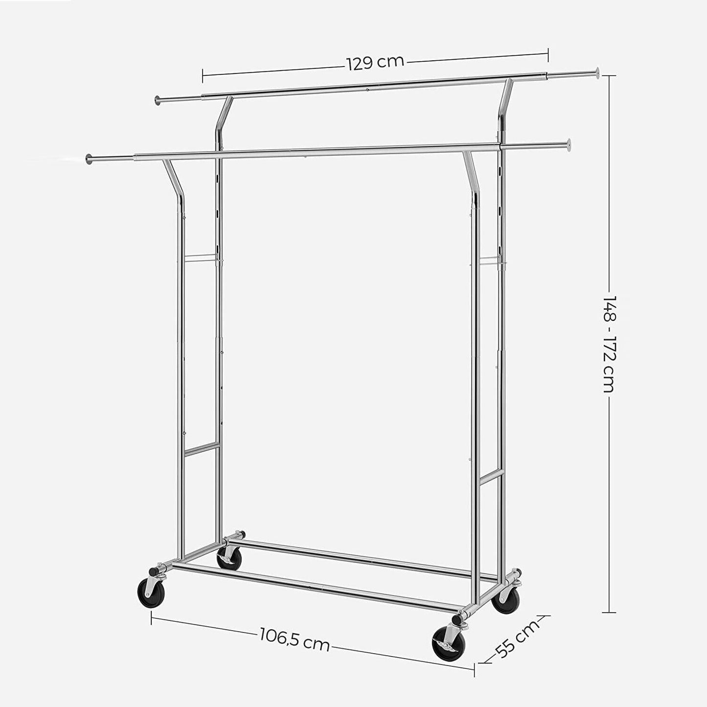 Metal Clothes Rack Stand on Wheels Heavy Duty Silver