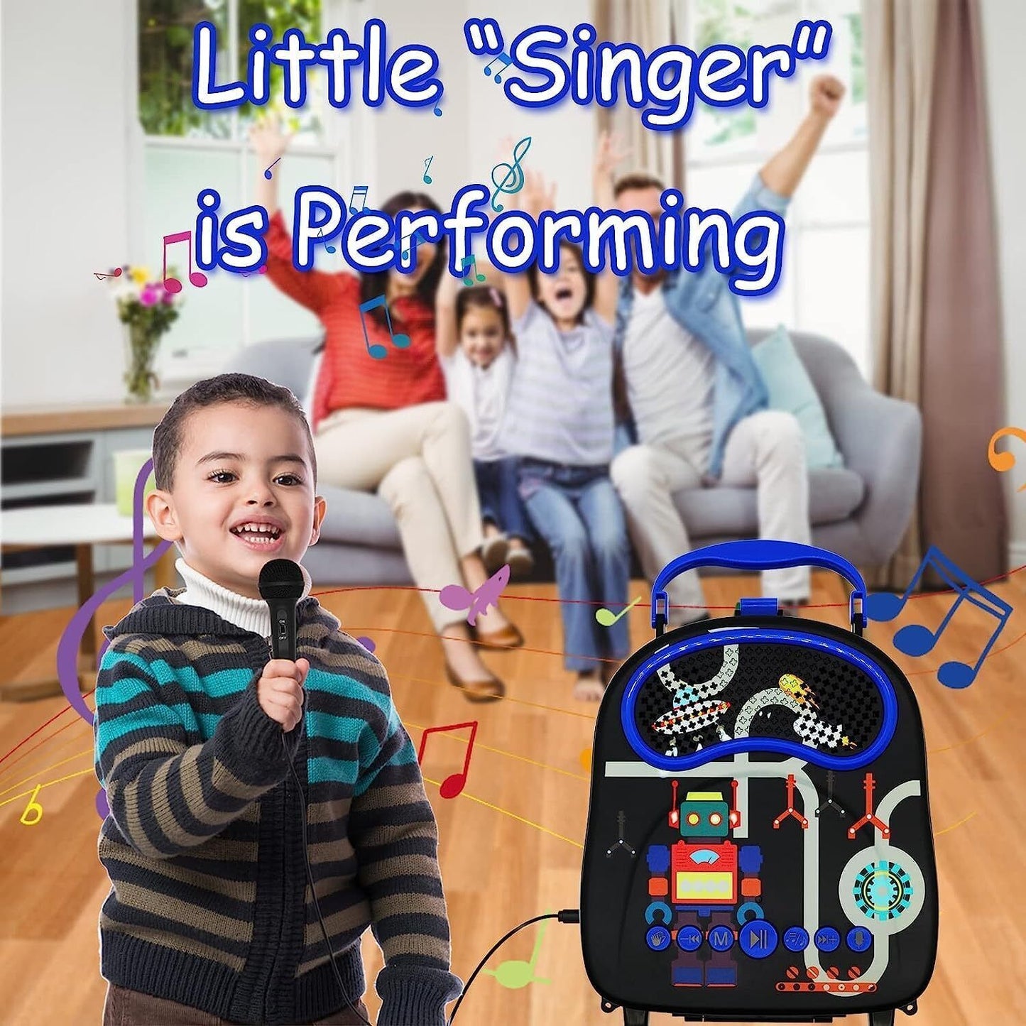 Gominimo Kids Portable Karaoke Two Microphones Rectangle, Black Robot