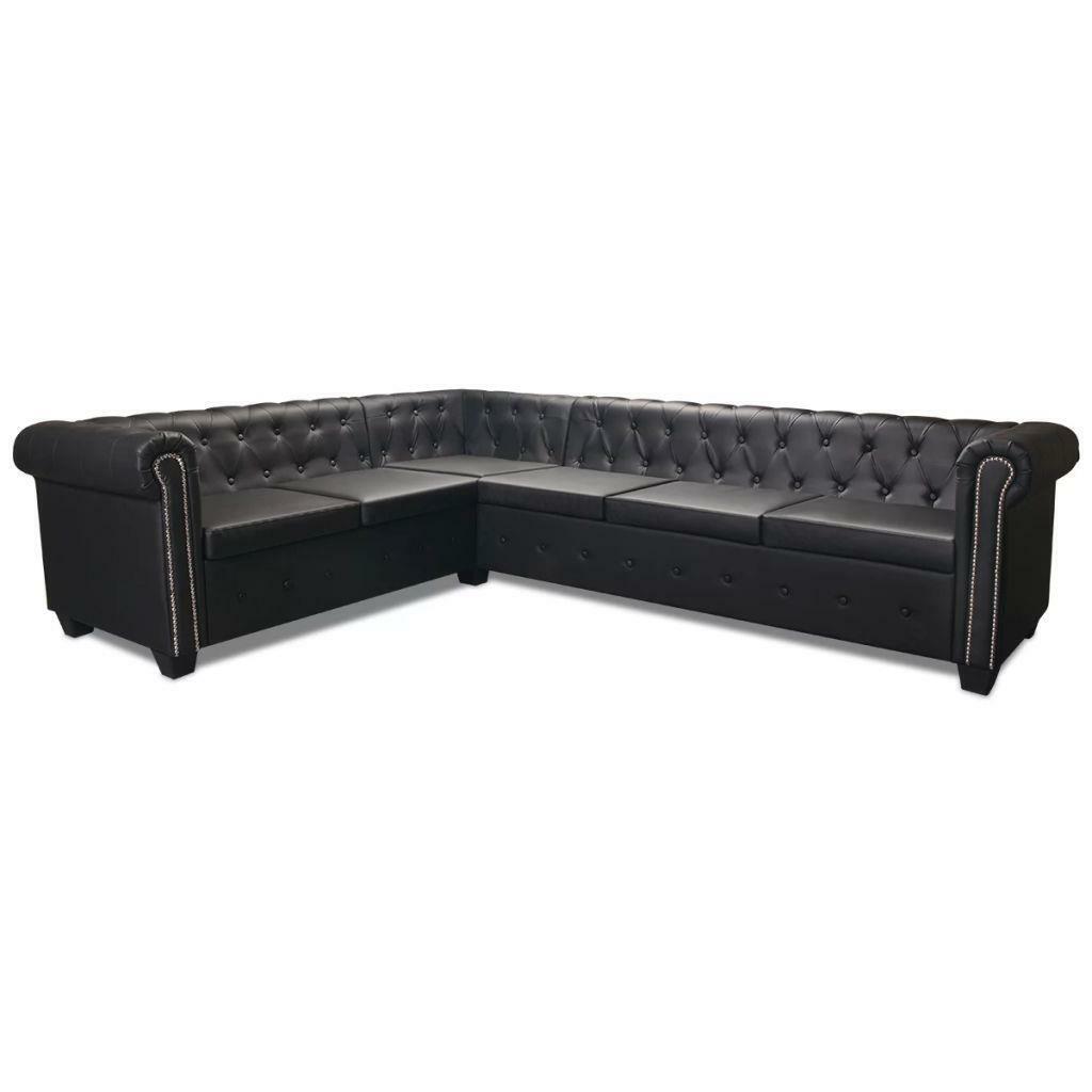 Artificial Leather Corner Lounge Couch Seat Chair Sofa Suite - 6 Seater - Black