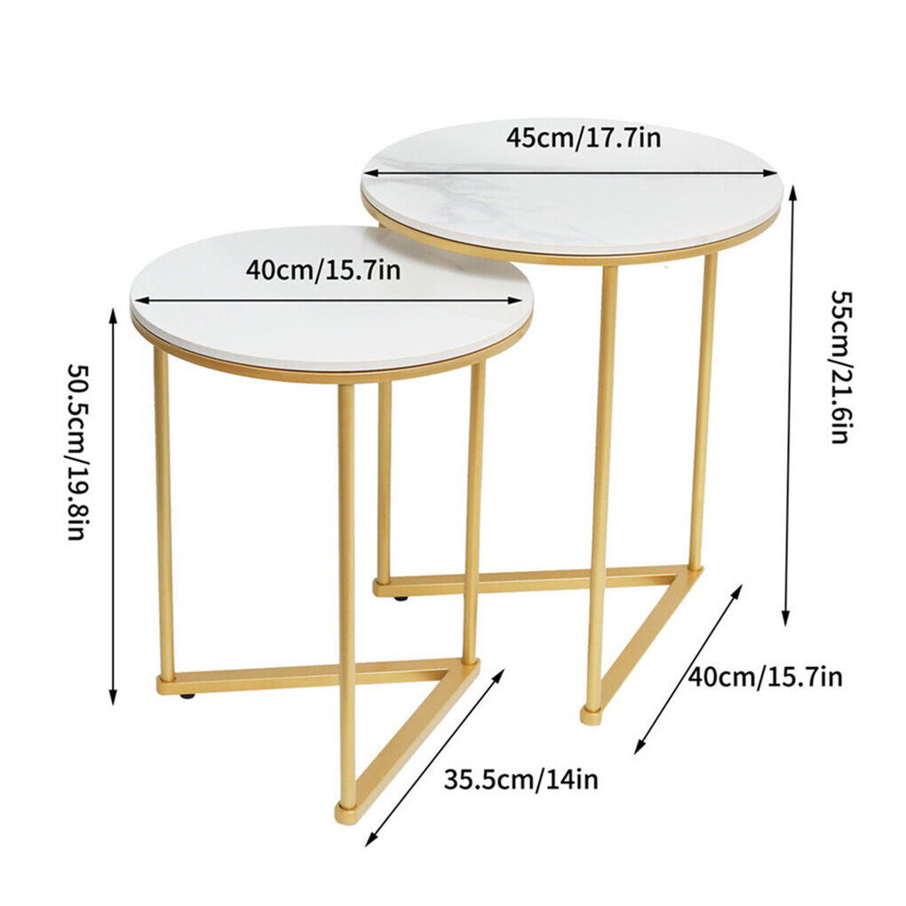 2X Heavy Duty Flexible Marble Coffee Table Nesting Accent End Table Nightstand