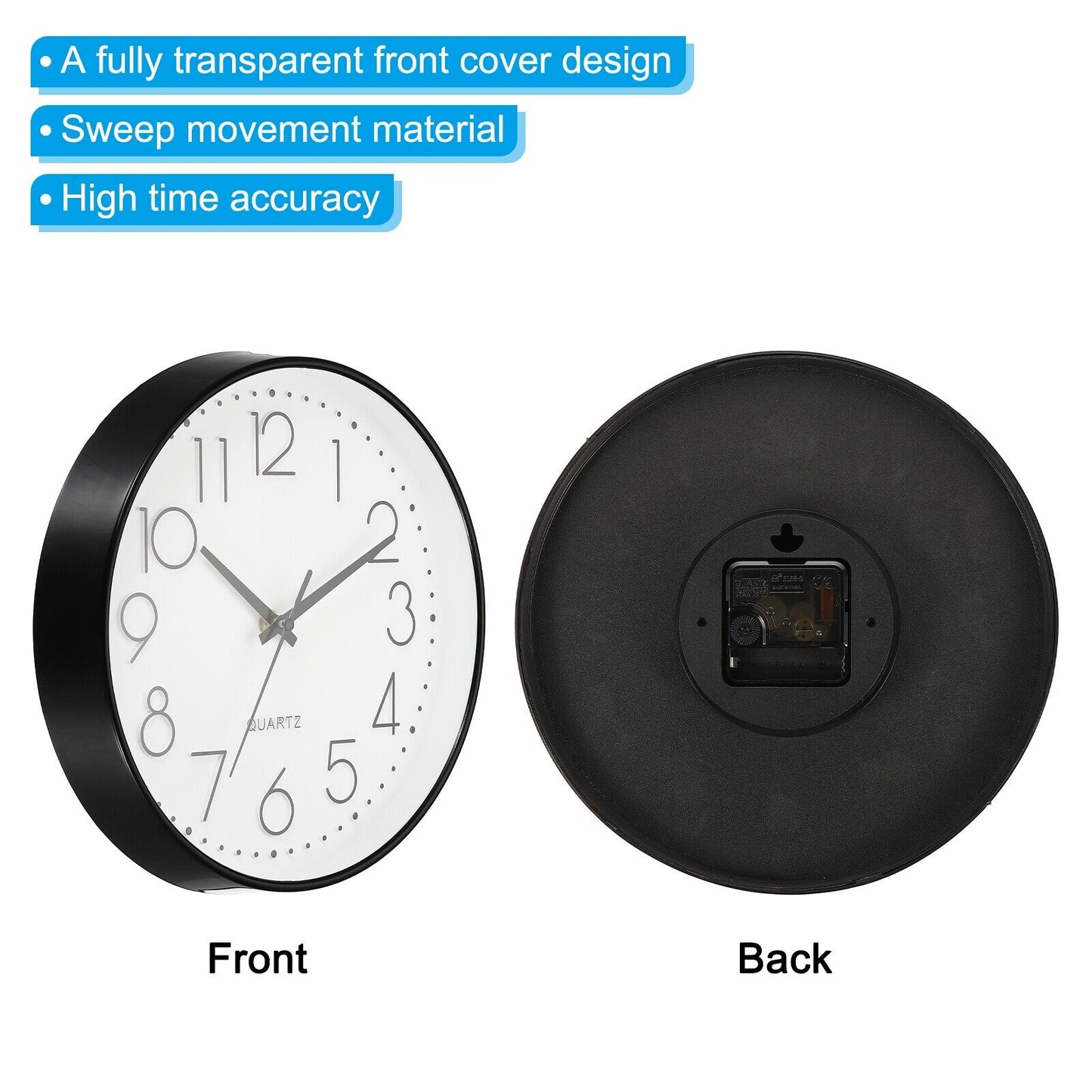 10" Wall Clock Battery Operated Silent Non-Ticking Round Clock White Black