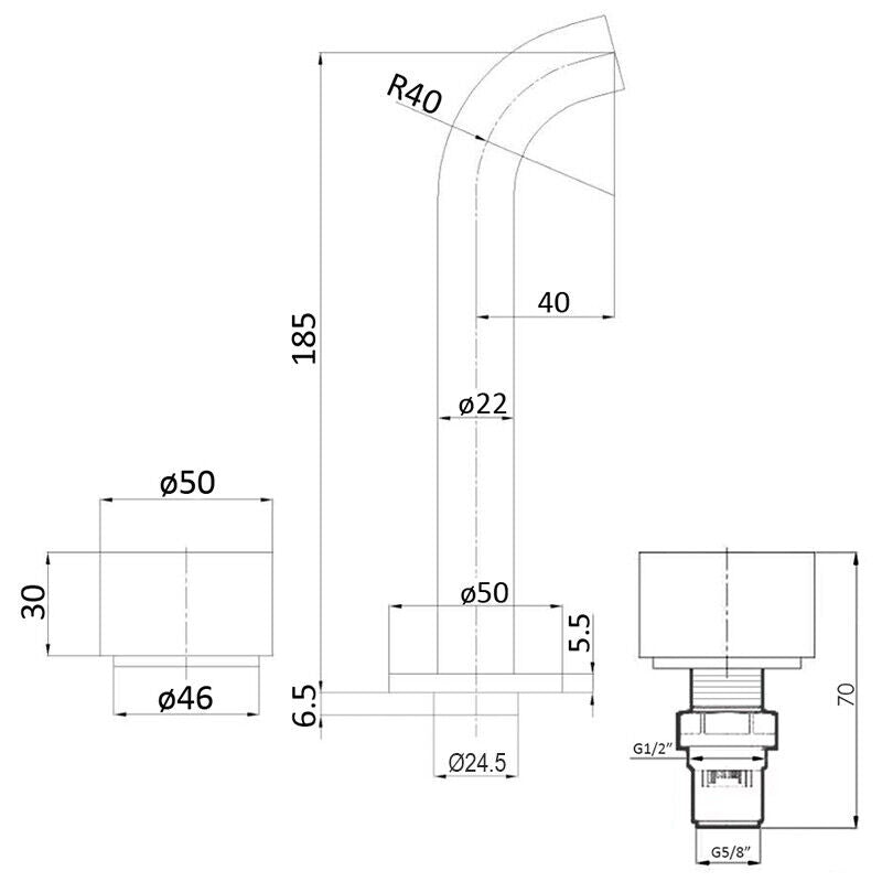 Tana 1/4 Turn C/D Basin / Bath Set Brushed Nickel Quarter Round Spa Wall Tap