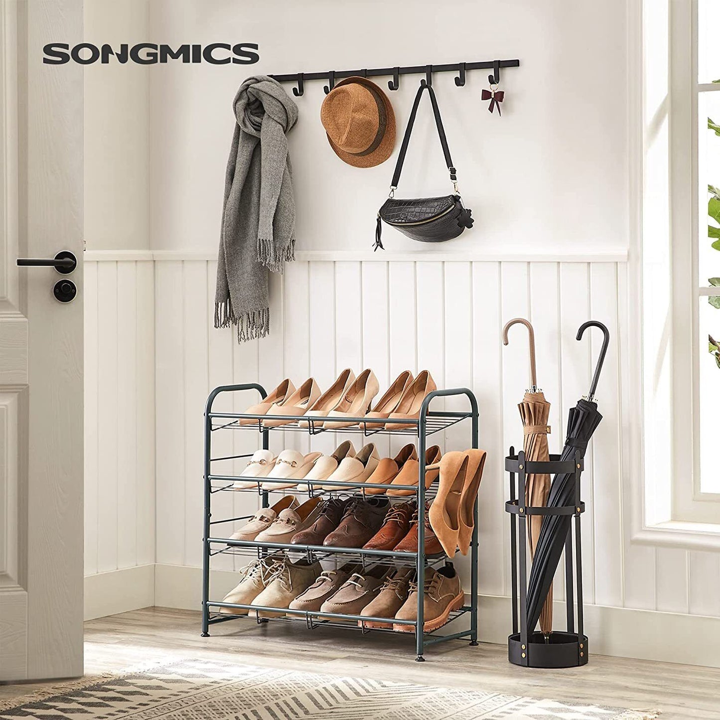 Songmics Stackable Shoe Rack 4-Tier Shoe Rack Storage Organiser Steel Grey