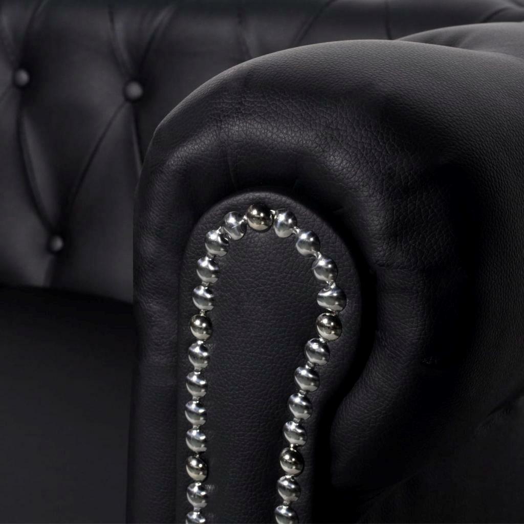 2 Seater Artificial Leather Studded Lounge Couch Seat Chair Sofa Suite - Black