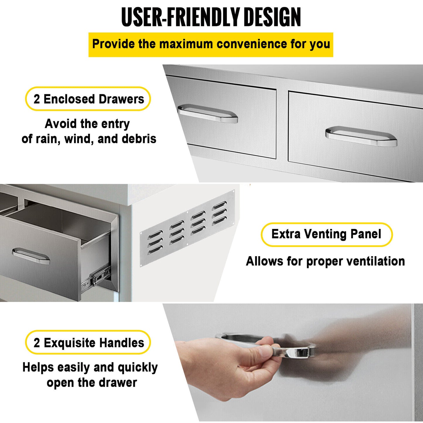 BBQ Drawer 30x20x10" Double Horizontal Drawers Flush Style Outdoor Kitchen