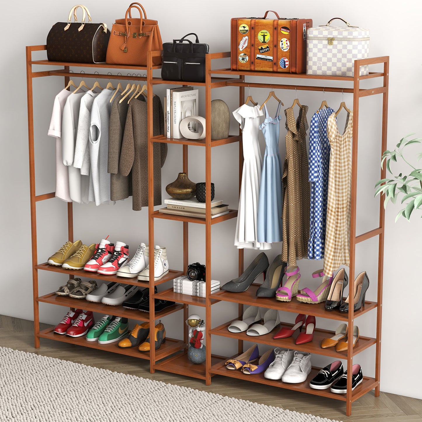 Milano Decor Multifunctional Bamboo Clothes Rack Storage Stand Organiser