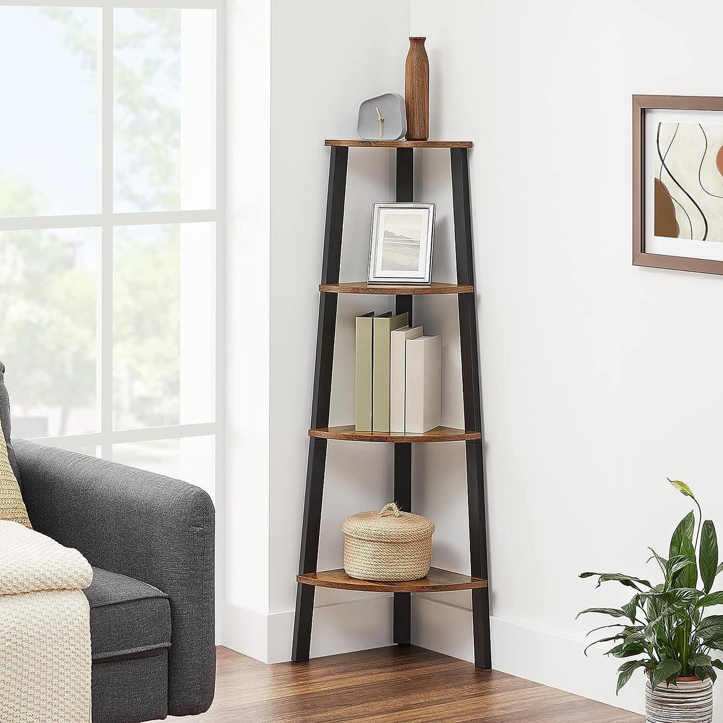 EKKIO 5 Tier Corner Ladder Shelf (Dark Brown)