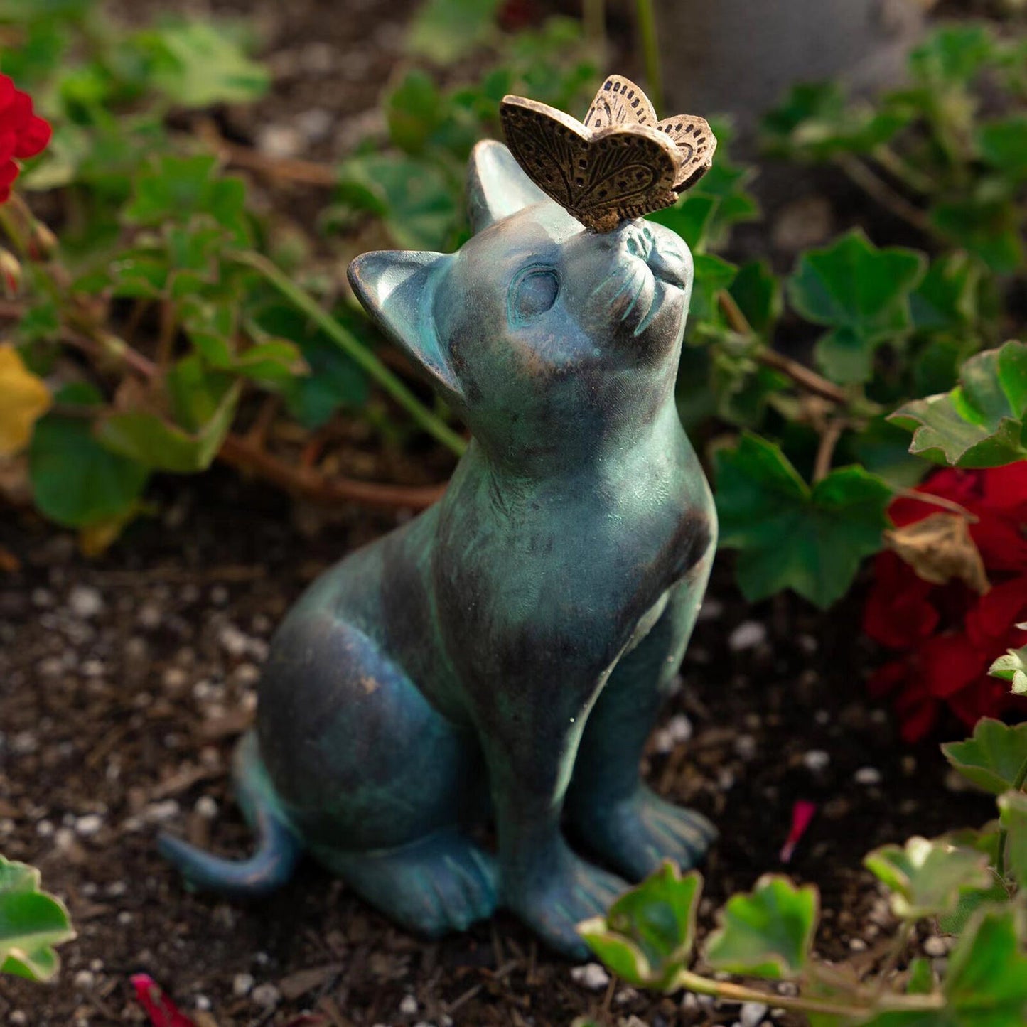 Curious Cat Statue With Butterfly Garden Lawn Sculpture Decor Outdoor Ornament