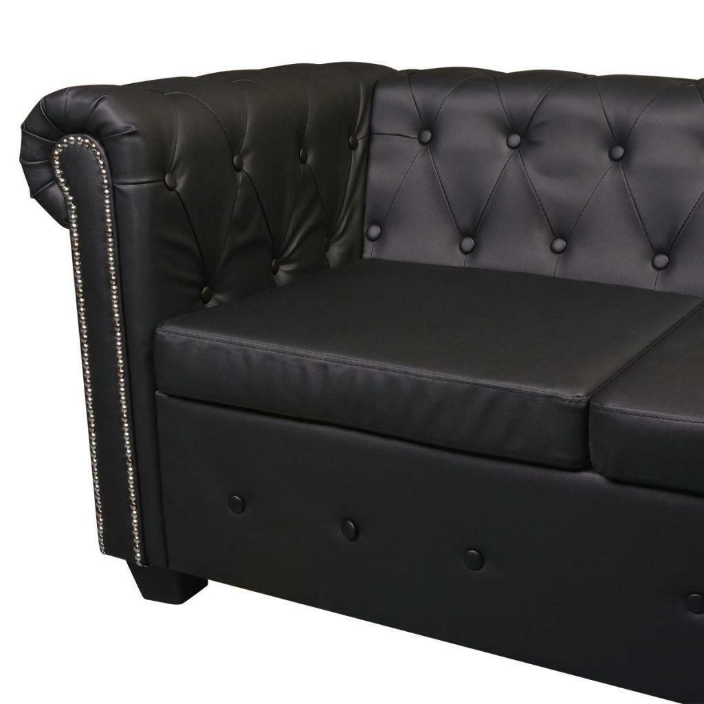 Artificial Leather Corner Lounge Couch Seat Chair Sofa Suite - 6 Seater - Black