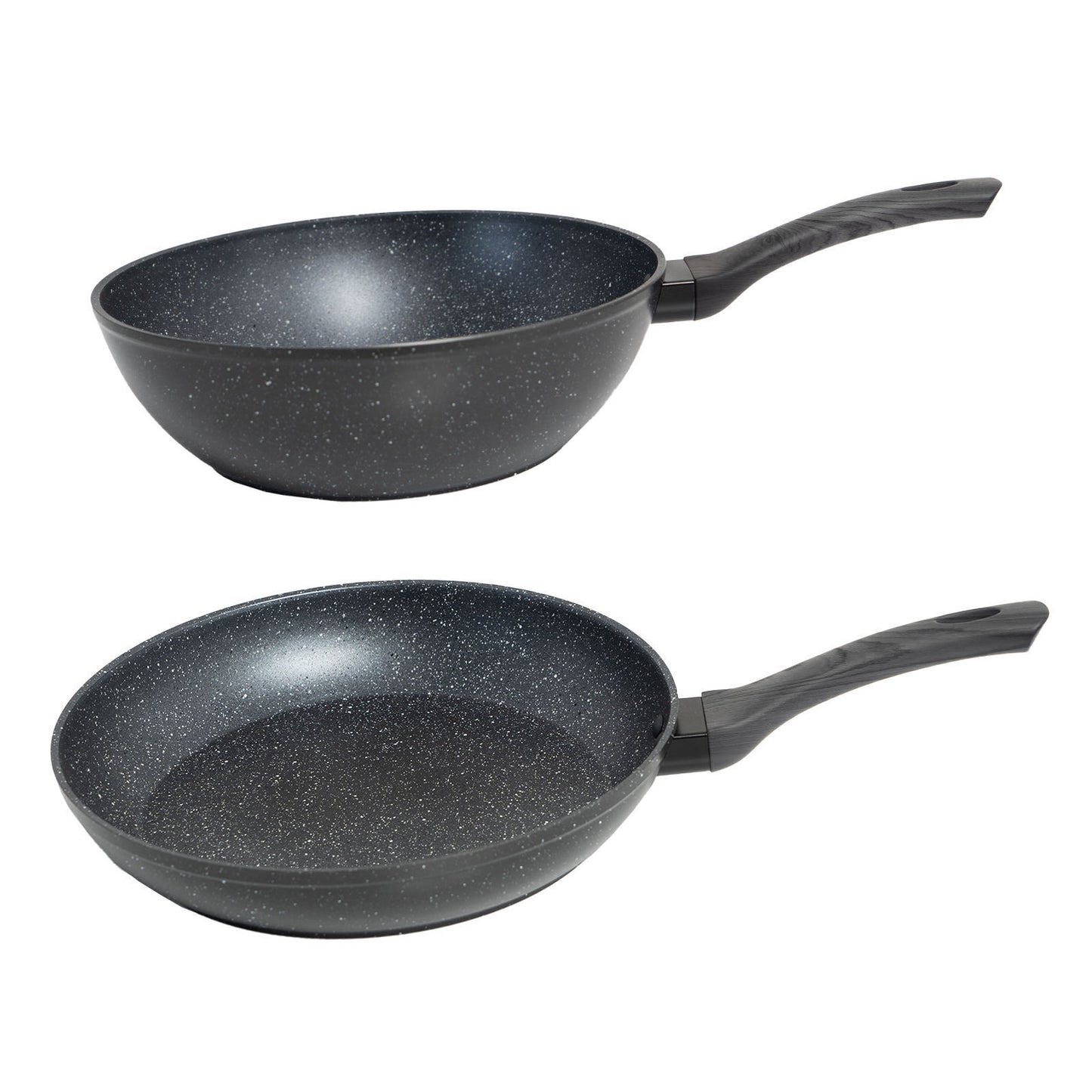 StoneChef 2 Piece Set 1 x Frypan 28cm 1 x Wok Pan 28cm Kitchen Grey Handle