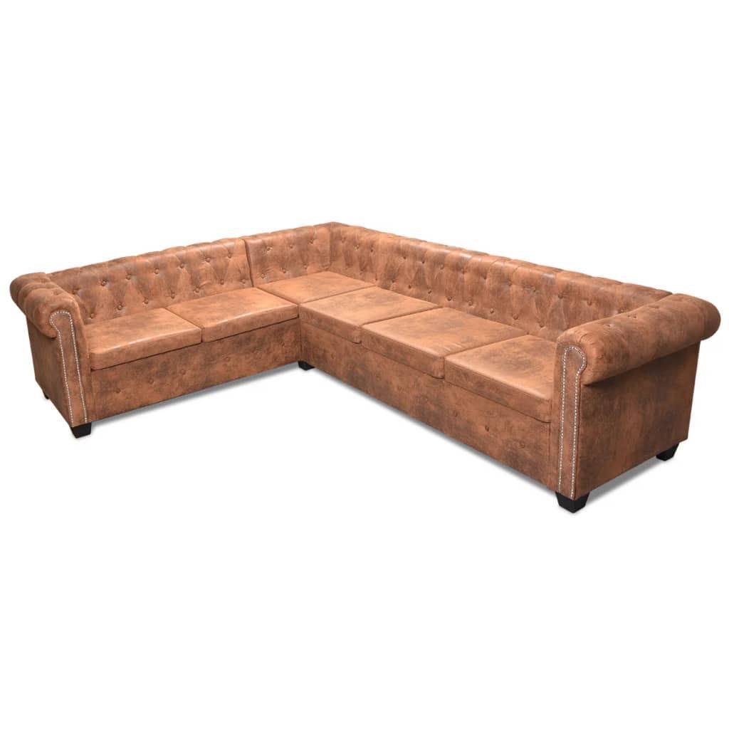 L-Shaped 6-Seater Corner Sofa Faux Leather Elegant Lounge Chesterfield Couch